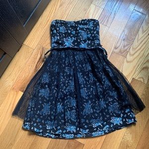 Floral Strapless Dress with Tulle